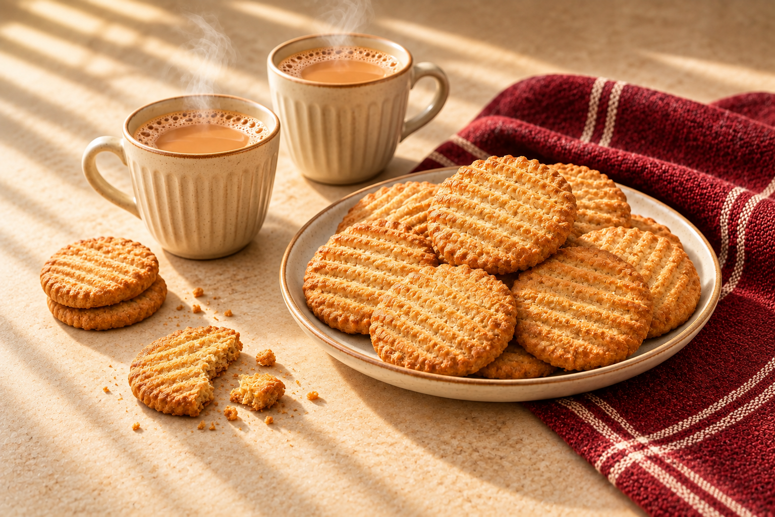 Golden bakery biscuits and chai in the warm Swaadesi world